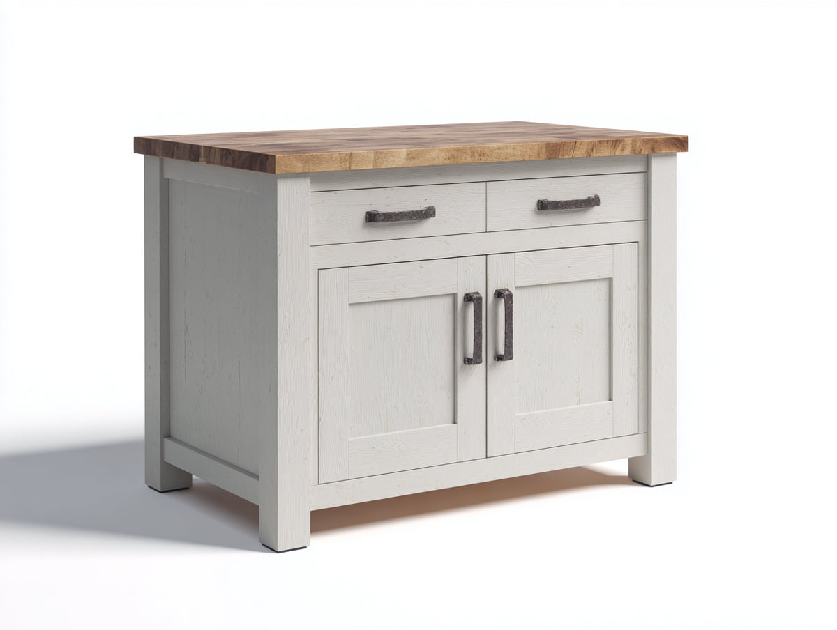 Buffet - Bois - 96x46x87 cm - Blanc cassé-Bois naturel - Maison de campagne