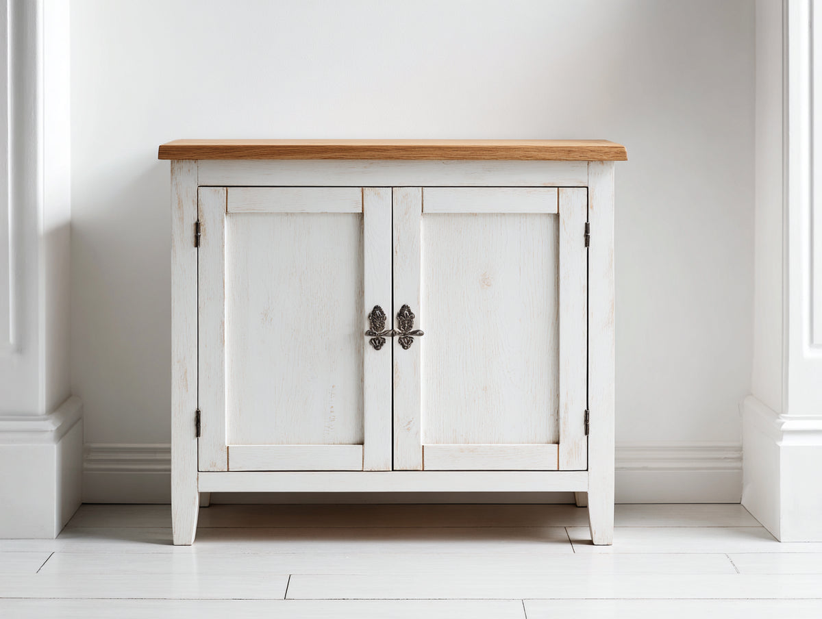 Buffet - Bois - 94x39x88 cm - Blanc vieilli-Bois naturel - Rustique