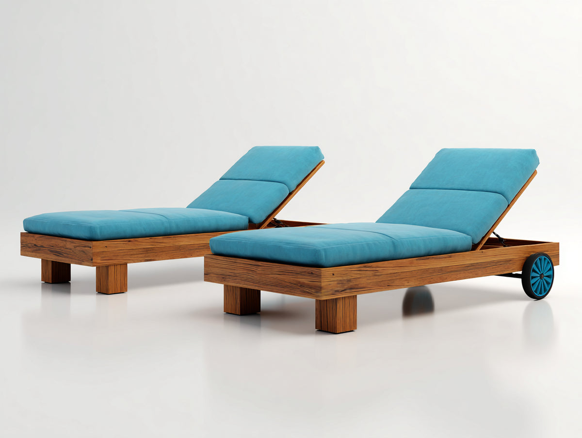 Bain de soleil - Bois-Tissu - 202 x 74 x 88 cm - Marron-Turquoise - Style moderne