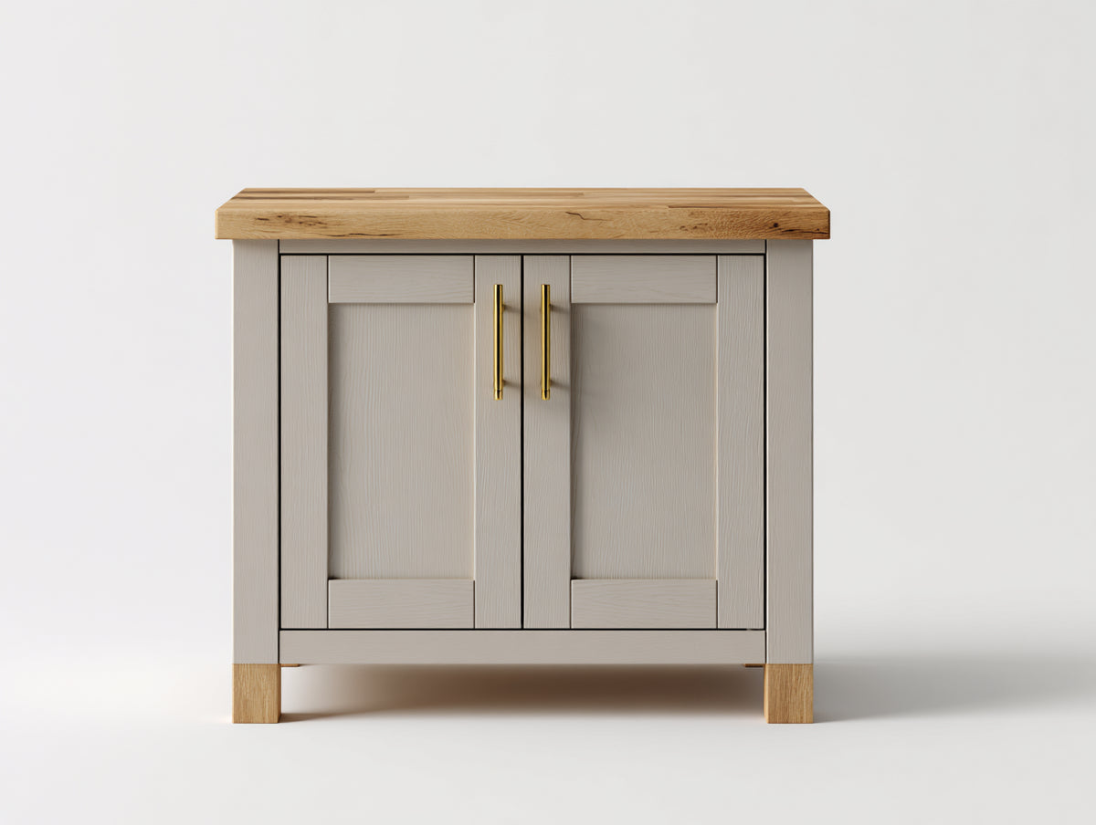 Buffet - Bois - 84x40x82 cm - Gris perle-Bois naturel - Contemporain