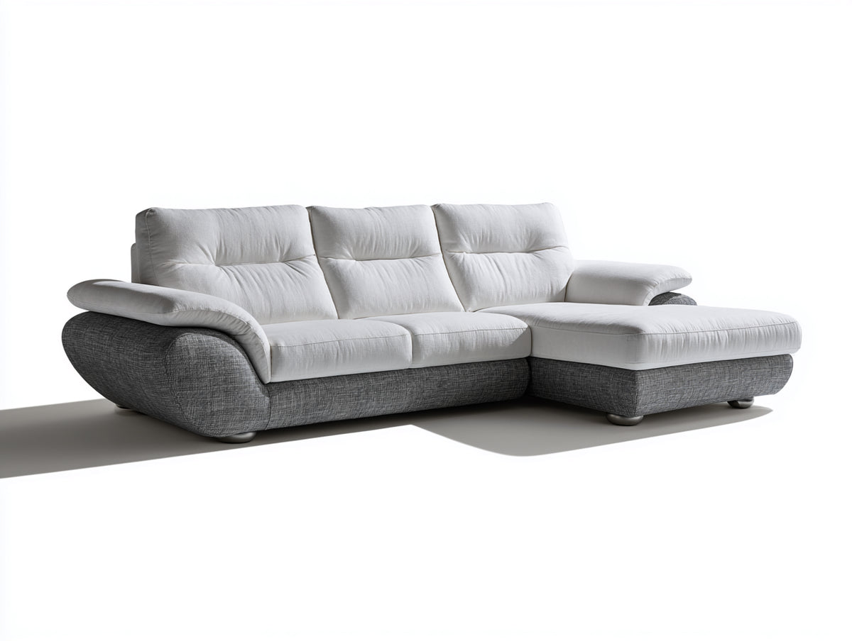 Canapé d'angle - Tissu - 304 x 173 x 90 cm - Blanc-Gris - Style contemporain