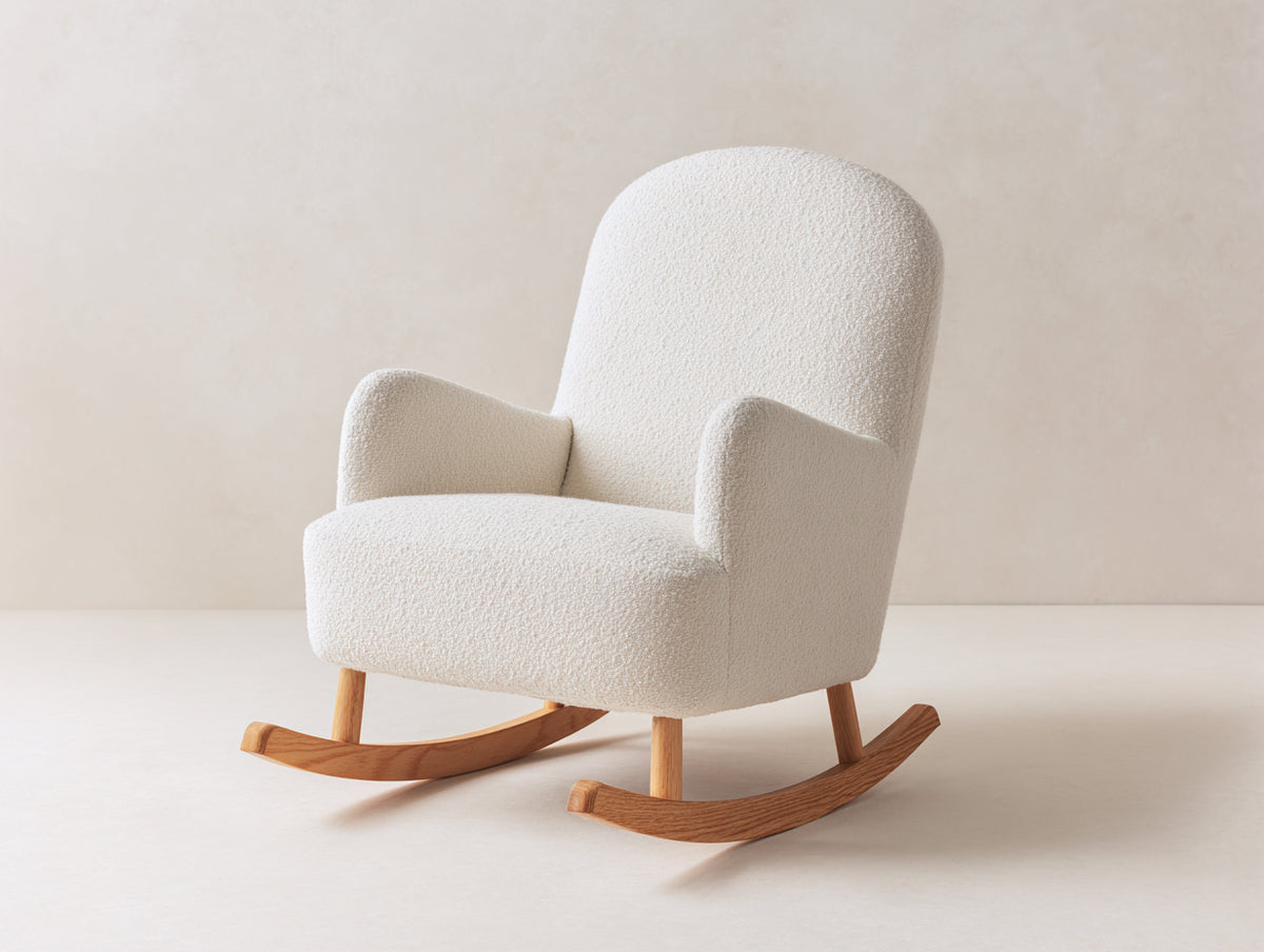 Fauteuil à bascule-Tissu bouclé-Bois-80x92x101 cm-Blanc cassé-Style minimaliste