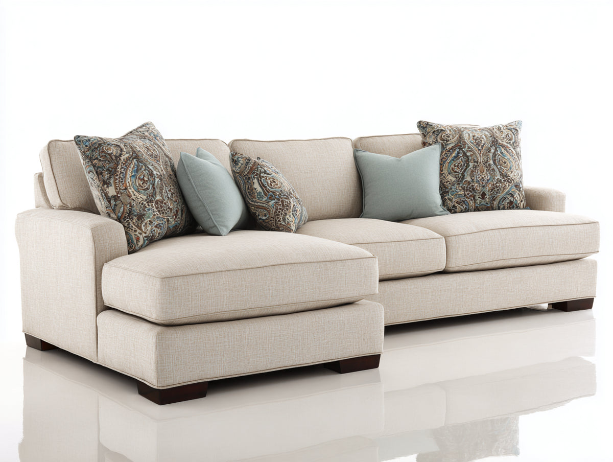 Canapé d'angle - Tissu - 298 x 174 x 86 cm - Beige clair - Style contemporain confortable