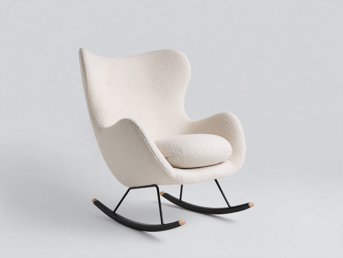 Fauteuil à bascule-Tissu bouclé-Métal-Bois-79x94x105 cm-Blanc cassé-Style moderne