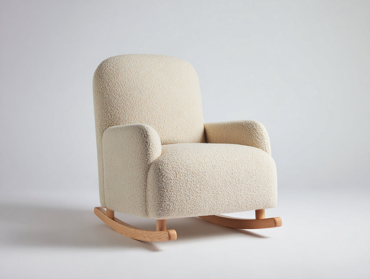 Fauteuil à bascule-Tissu bouclé-Bois-81x90x99 cm-Beige crème-Style minimaliste