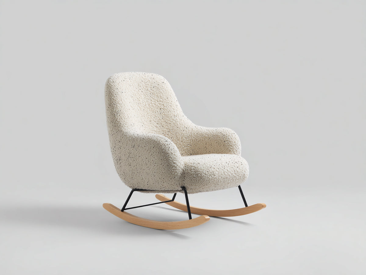 Fauteuil à bascule-Tissu bouclé-Bois-Métal-78x92x95 cm-Écru-Style contemporain