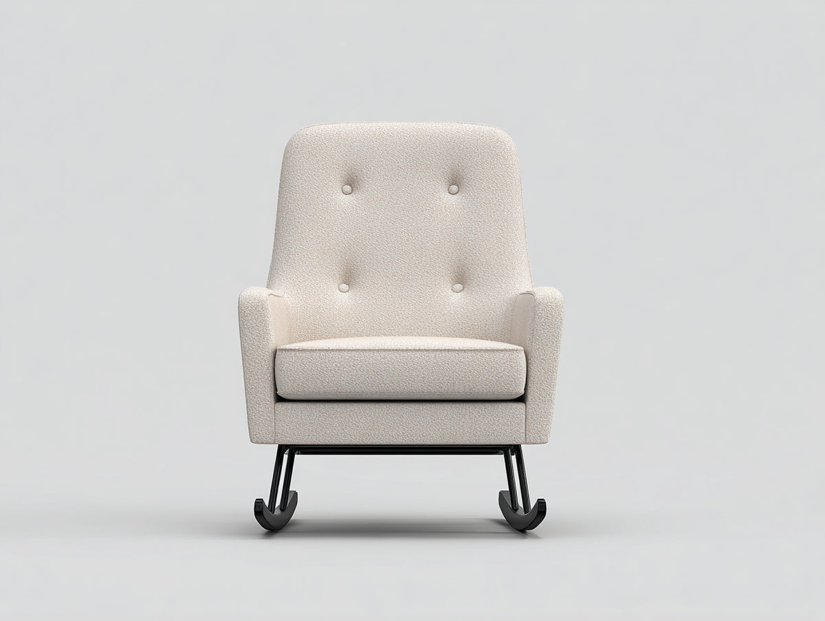 Fauteuil à bascule-Tissu bouclé-Métal-76x88x101 cm-Crème-Style contemporain