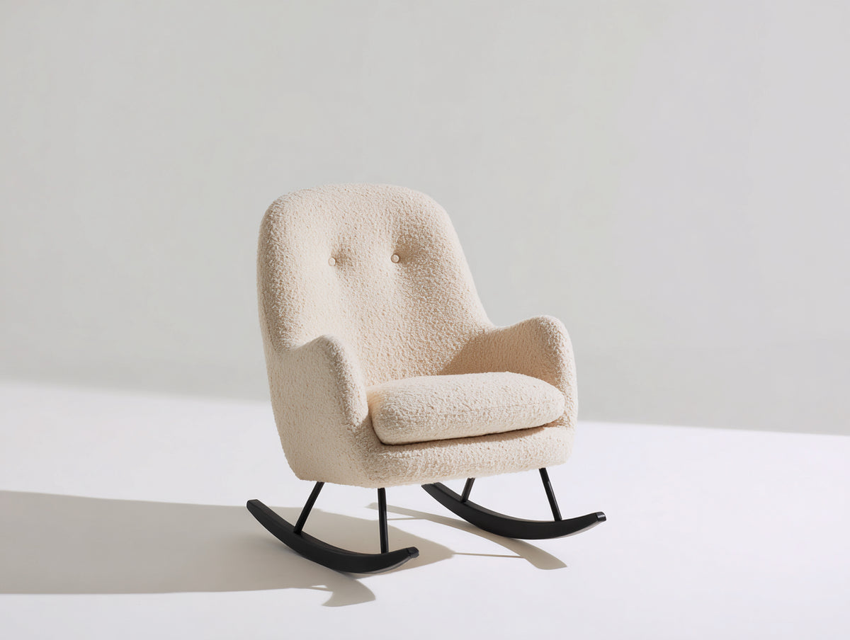 Fauteuil à bascule-Tissu bouclé-Métal-78x88x99 cm-Beige clair-Style contemporain
