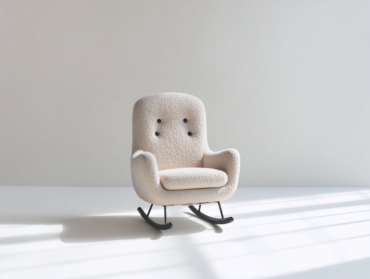 Fauteuil à bascule-Tissu bouclé-Métal-76x87x102 cm-Beige clair-Style contemporain