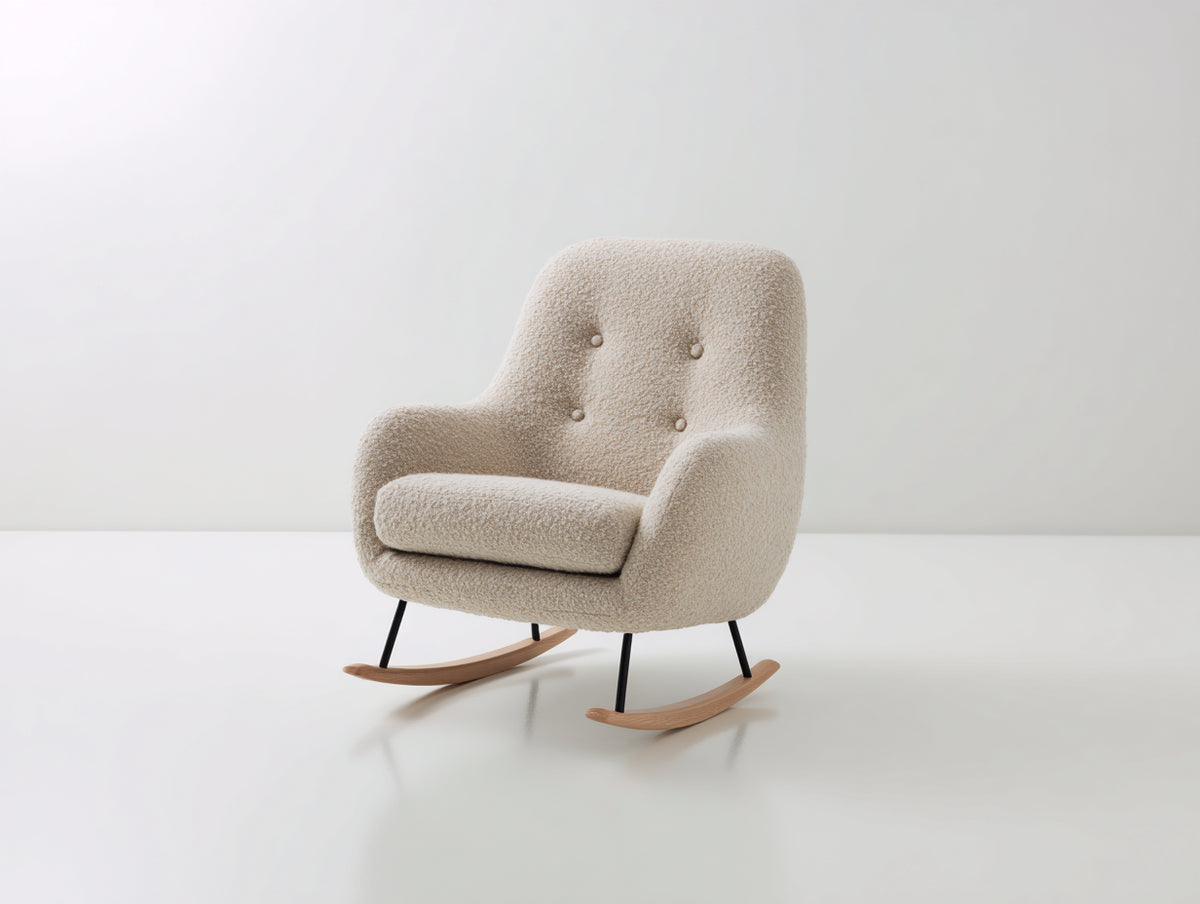 Fauteuil à bascule-Tissu bouclé-Bois-Métal-79x91x96 cm-Beige clair-Style contemporain