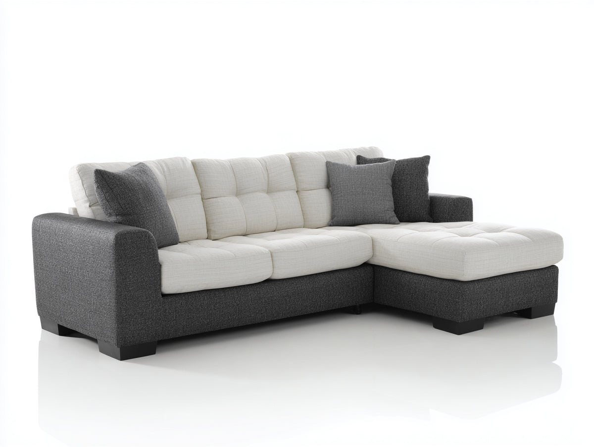 Canapé d'angle - Tissu - 302 x 172 x 87 cm - Beige-Anthracite - Style contemporain confortable
