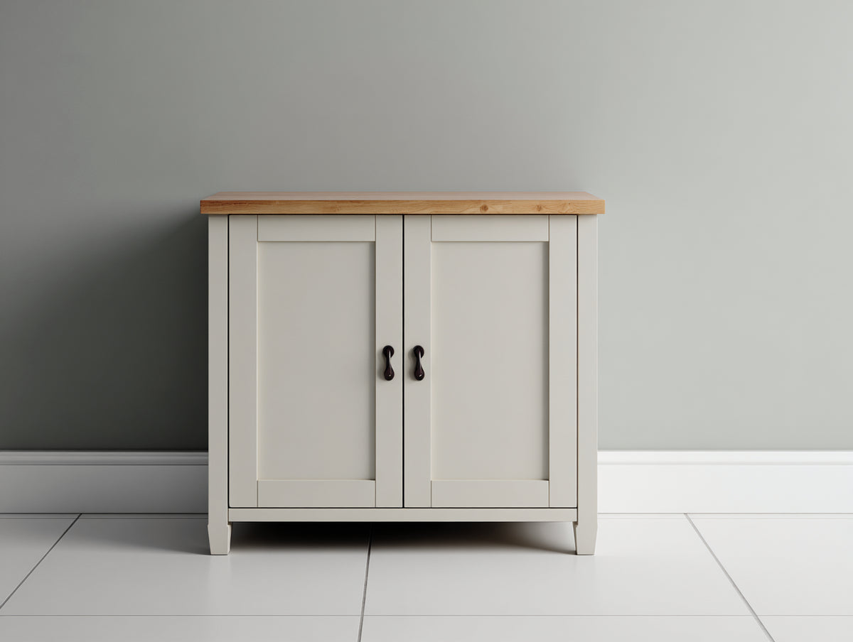 Buffet - Bois - 80x35x85 cm - Blanc cassé-Bois naturel - Style Shaker