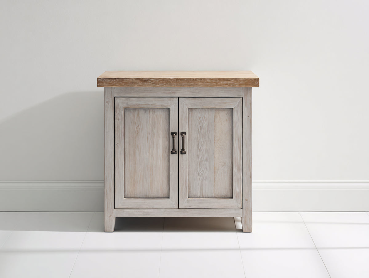 Buffet - Bois - 78x38x84 cm - Blanc patiné-Bois naturel - Rustique