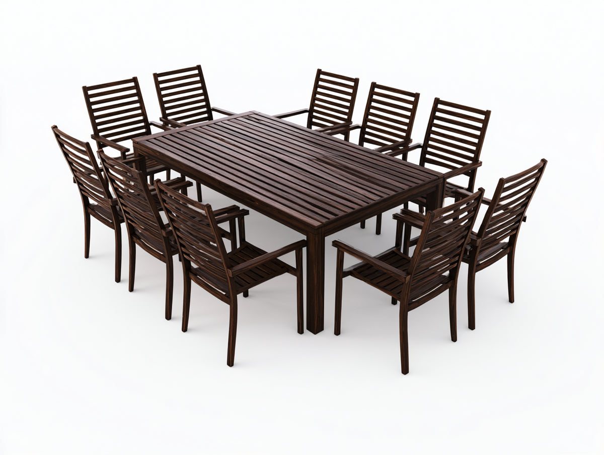 Salon de jardin repas - Bois - 240 x 100 x 75cm - Brun foncé - Style rustique
