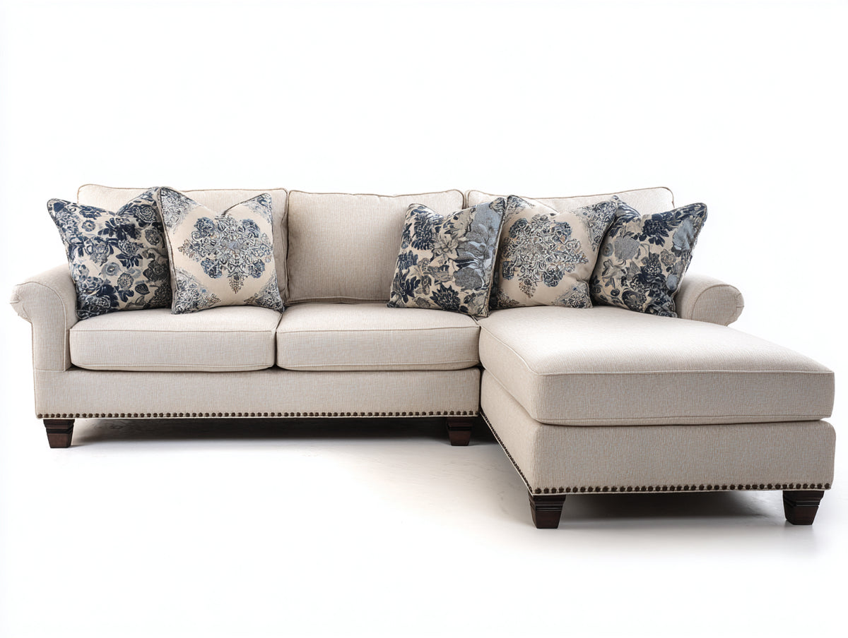 Canapé d'angle - Tissu - 286 x 173 x 89 cm - Beige - Style classique contemporain