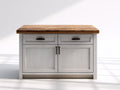 Buffet - Bois - 118x48x89 cm - Blanc patiné-Bois naturel - Maison de campagne