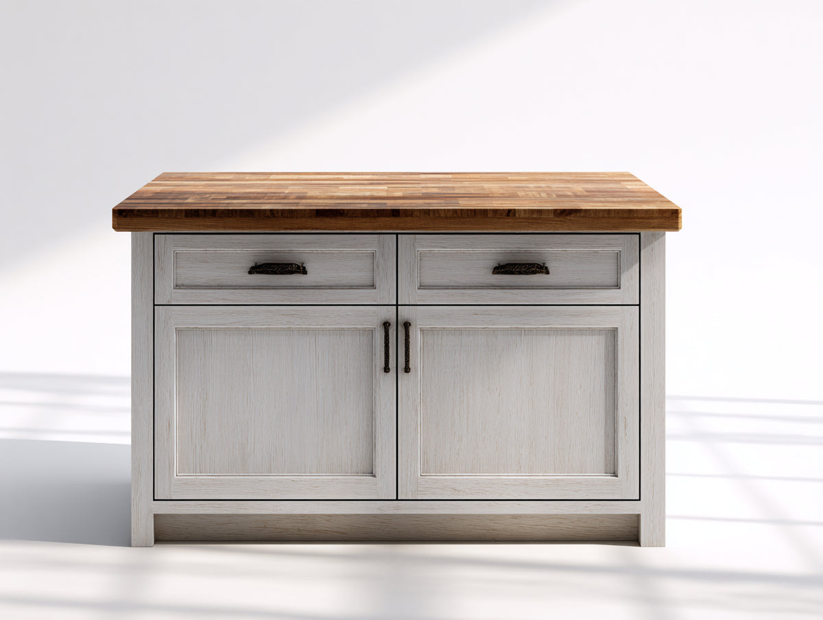 Buffet - Bois - 118x48x89 cm - Blanc patiné-Bois naturel - Maison de campagne