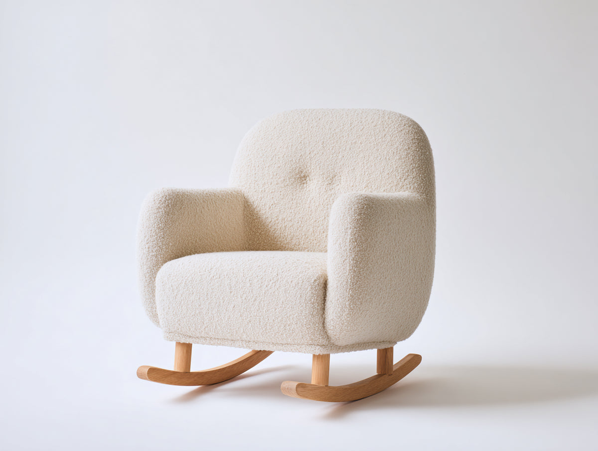 Fauteuil à bascule-Tissu bouclé-Bois-81x89x86 cm-Crème-Style minimaliste